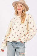  Heart Printed Contrast Long Sleeve Sweatshirt