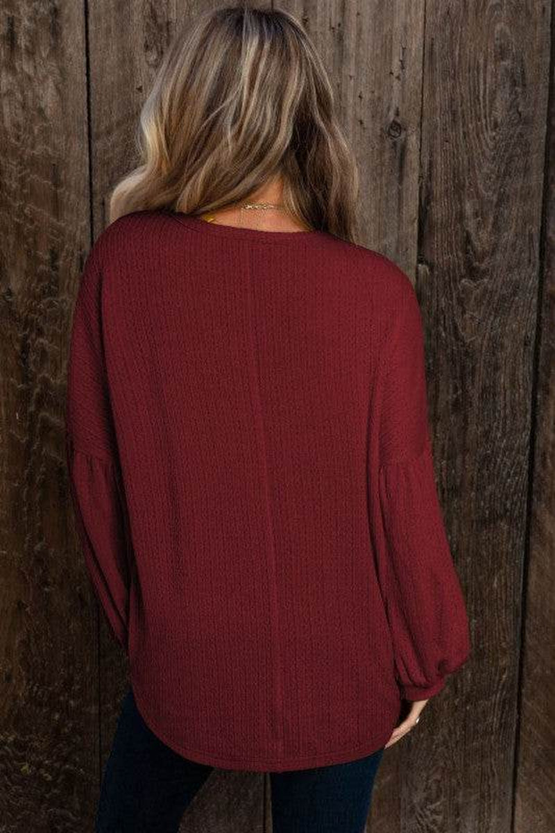Knit Jacquard Puffy Long Sleeve Top