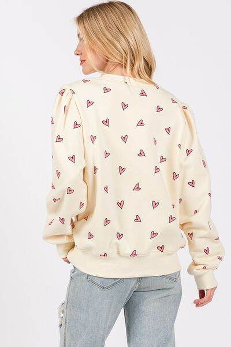  Heart Printed Contrast Long Sleeve Sweatshirt