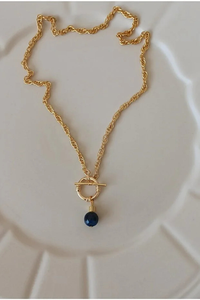 Natural Stone Front Lock Chain Necklace 