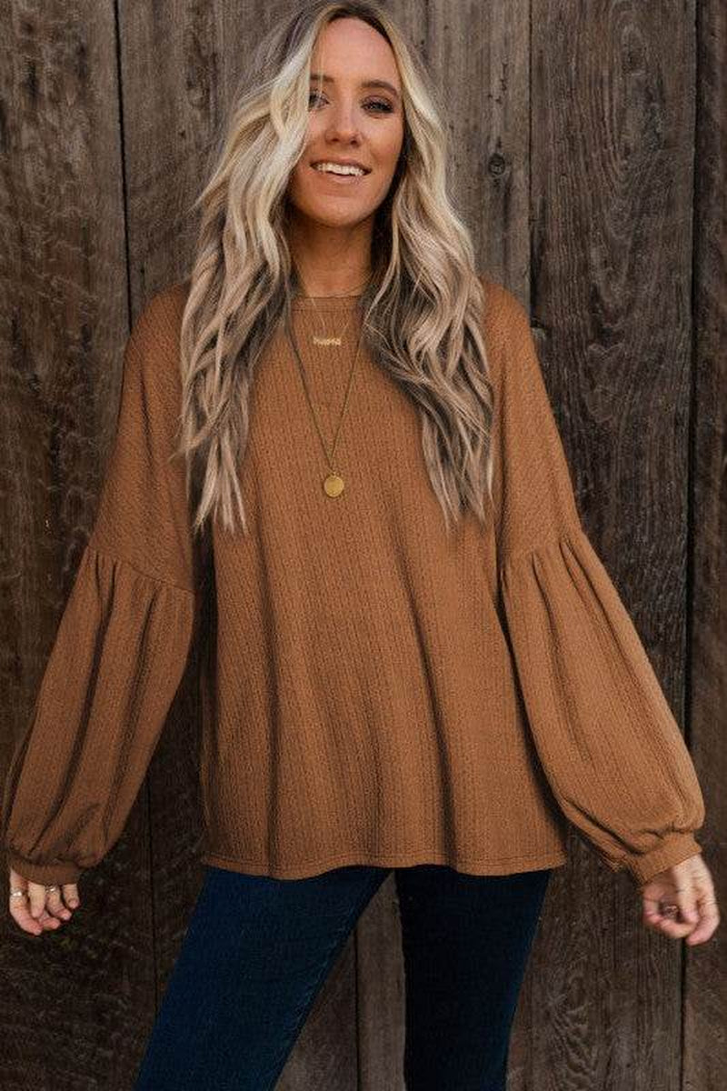 Knit Jacquard Puffy Long Sleeve Top