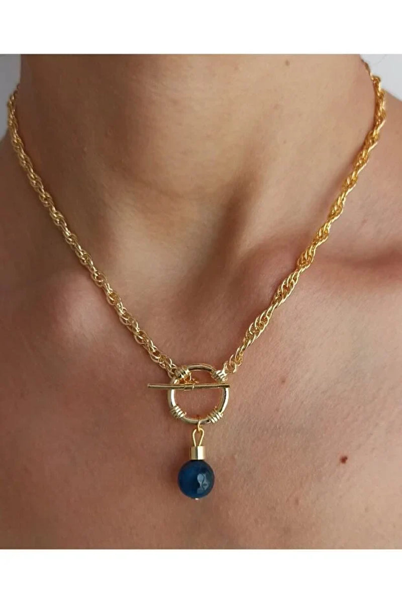 Natural Stone Front Lock Chain Necklace 